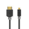 High-Speed HDMI Cable with Ethernet - HDMI to Micro HDMI Connector - 4K at 30Hz, 10.2 Gbps - 2m - Round PVC Anthracite - Box wit