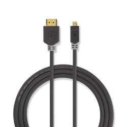 High-Speed HDMI Cable with Ethernet - HDMI to Micro HDMI Connector - 4K at 30Hz, 10.2 Gbps - 2m - Round PVC Anthracite - Box wit