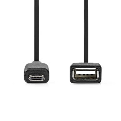 Nedis Adaptateur Micro-B USB USB 2.0 USB Micro-B mâle USB-A Femelle 480 Mbps 0.20 m Rond Plaqué nickel PVC Noir