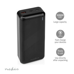 Nedis External Power Bank - 32000 mAh, 2 Outputs USB-C/USB-A, PD 65W