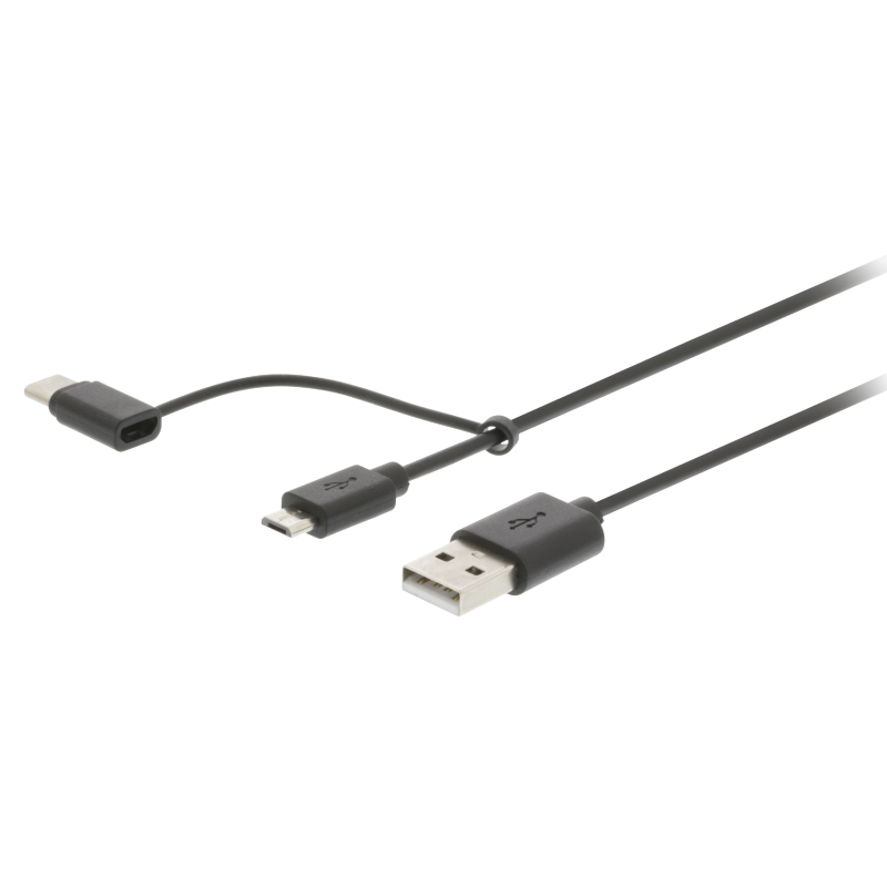 USB 2.0 Cable USB-A Male - USB Micro B / USB-C™ Male 1 m Black + Type-C Adapter