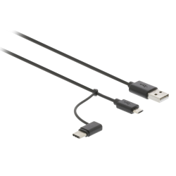 USB 2.0 Cable USB-A Male - USB Micro B / USB-C™ Male 1 m Black + Type-C Adapter