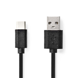 Câble USB 2.0 - USB-A Mâle - USB-C™ Mâle - 480 Mbps - Plaqué nickel - 0.10 m - Rond - PVC - Noir