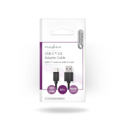 USB Cable 2.0 - USB-A Male - USB-C™ Male - 480 Mbps - Nickel Plated - 0.10 m - Round - PVC - Black